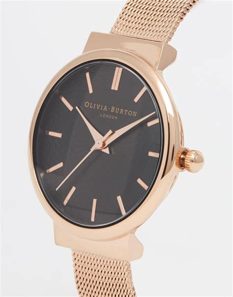 Olivia burton Hackney Rose Gold Watch in Black | Lyst