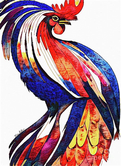 Big Blue Rooster Painting by Tina LeCour - Fine Art America