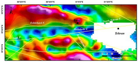 Total magnetic field intensity map with aeromagnetic lineaments ...