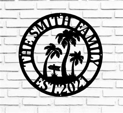 Personalized Palm Tree Metal Sign, Beach House Signs, Door Hanger, Metal Wall Art, Beach Decor ...