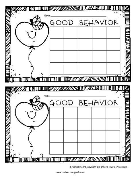 two printable reward cards with the words good behavior and an apple on each one