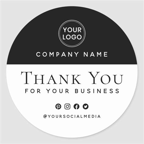 Modern black white custom logo business thank you classic round sticker | Custom logos, Business ...