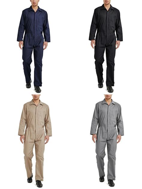 Men's Long Sleeve Coverall Snap and Zip-Front Mechanic Jumpsuit ...