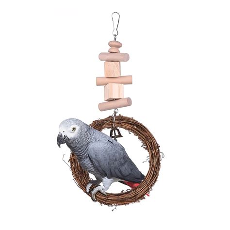 Bird Cage Toys Hanging Stand Chew Foraging Toys for Parrots Bird Perch with Wooden Beads-in Bird ...