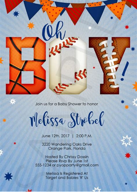 Sports Baby Shower Invitation Sports Theme Invite Sports - Etsy