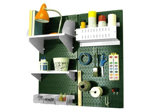 Wall Control Pegboard Hobby Craft Pegboard Organizer Storage Kit with Green Pegboard and White ...