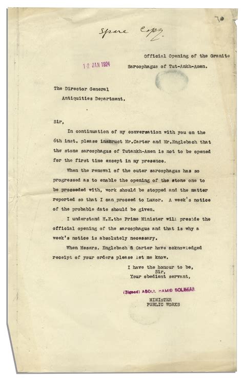 Lot Detail - Egyptian Government Letter Pertaining to the Climactic ...