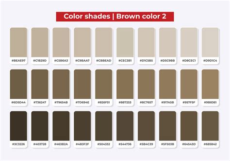 Brown color shades with RGB HEX for textile, fashion design, paint ...