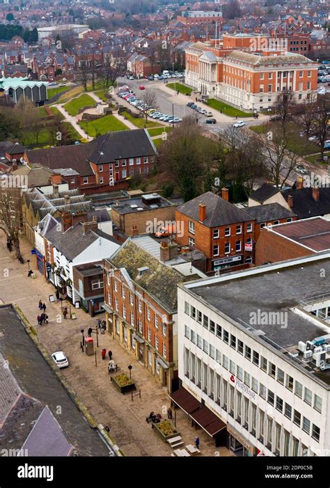 View looking down on Chesterfield Town Hall and Chesterfield town ...