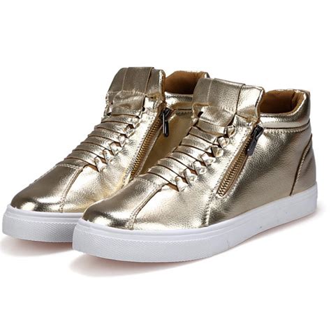 Gold Metallic Zipper High Top Punk Rock Mens Sneakers Shoes ...