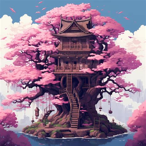 Premium AI Image | cherry blossom tree house