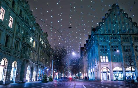 Wallpaper winter, night, lights, street, Switzerland, garland, Switzerland, Zurich images for ...