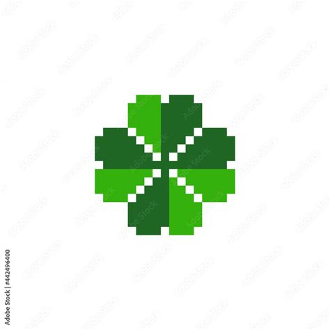 Four leaf clover pixel art icon, green plant logo. Isolated vector ...