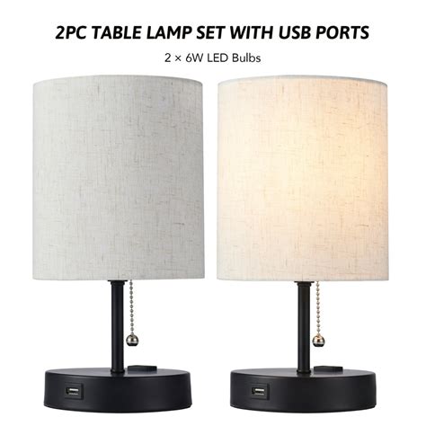 Set of 2 Modern Desk Lamps & Table Lamps with USB Ports & Outlets, Black - Walmart.com - Walmart.com
