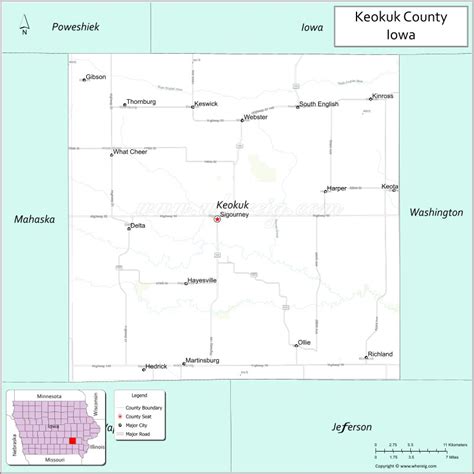 Map of Keokuk County, Iowa showing cities, highways & important places ...