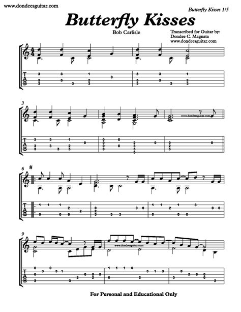 Butterfly Kisses – Fingerstyle Guitar | Free Fingerstyle Guitar Sheet ...