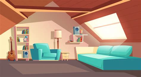 Free: cartoon background with empty garret room, modern loft apartment under wooden roof - nohat.cc