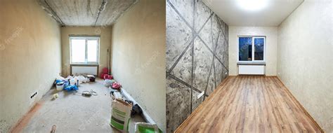 Premium Photo | Room in apartment before and after renovation works