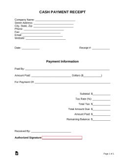 Free Cash Payment Receipt Template - PDF | Word – eForms