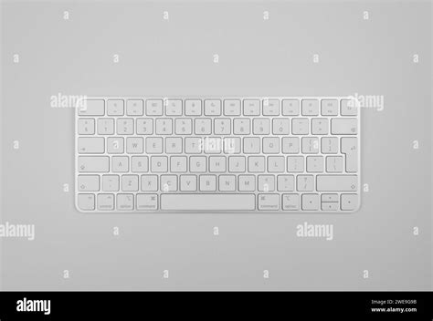 Top view of white keyboard on light grey background. Modern office flat lay, copy space Stock ...