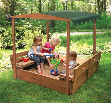 Sandbox For Kids Canopy Cover Wood Outdoor Backyard Play Bench Sand ...