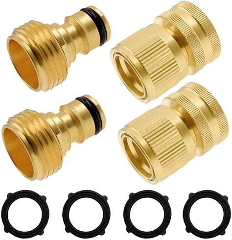 Garden Hose Quick Connector, Solid Brass Quick Connector and Disconnector 3/4 Inch GHT Male and ...