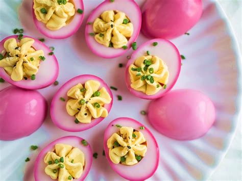 Beet Pickled Deviled Eggs With Goat Cheese Filling Recipe | Nellie's ...