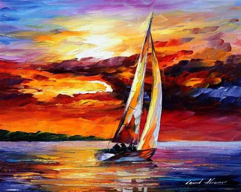 Marine Sailing boat By Leonid Afremov scenery oil painting on canvas,oil paintings can apply for ...