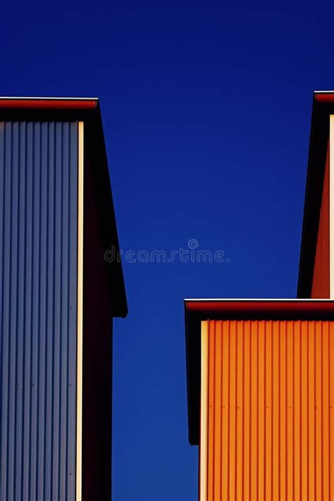 Orange and Blue Corrugated Metal Roofing with Blue Sky Background Stock Illustration ...