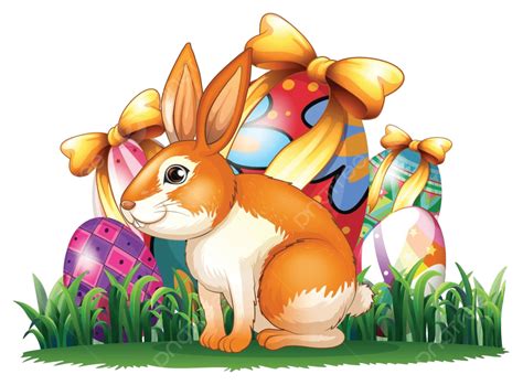 A Delightful Rabbit Positioned Amidst Easter Eggs Vector Cartoon ...