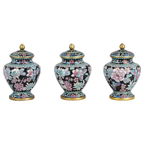 Set of 3 Antique/Vintage Chinese Cloissonne Enamel Vases Republic, 20th ...