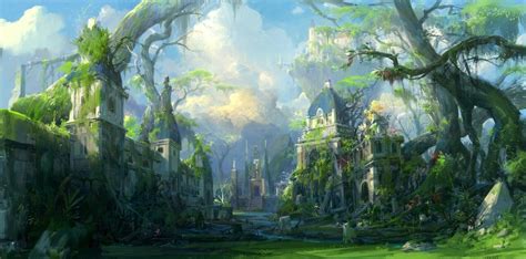 artwork, forest, castle, fantasy art, digital, ruin, nature HD Wallpaper