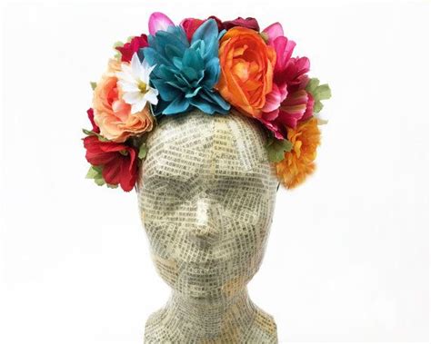 Frida Kahlo Flower Headpiece Dia de los Muertos Flower Crown | Etsy | Mexican paper flowers ...