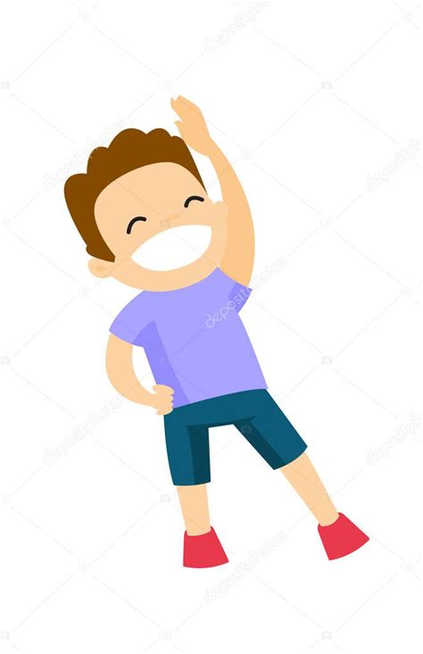 Caucasian boy doing stretching warm up exercise. — Stock Vector ...