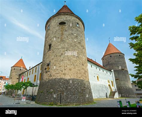 Switzerland, Vaud Canton, Yverdon-les-Bains, Castle (Chateau) circa 13C ...