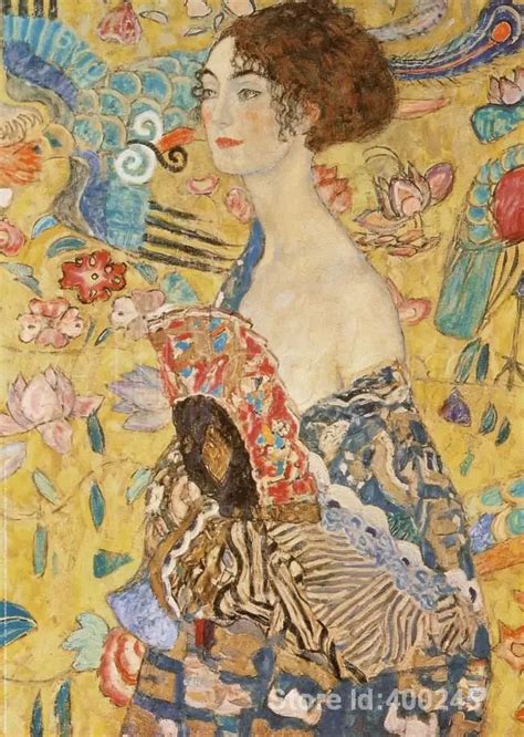 Famous Oil painting Lady with a Fan Gustav Klimt reproductions Portrait Art High quality Hand ...