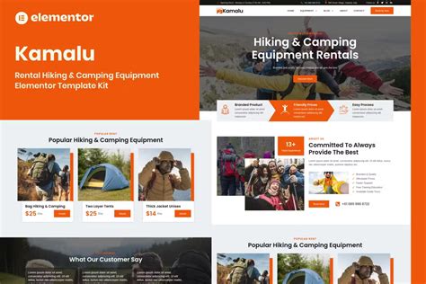 Discounted - Kamalu - Rental Hiking & Camping Equipment Elementor Pro Template Kit - OnlyWordPress