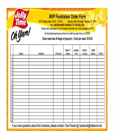 popcorn fundraiser order form