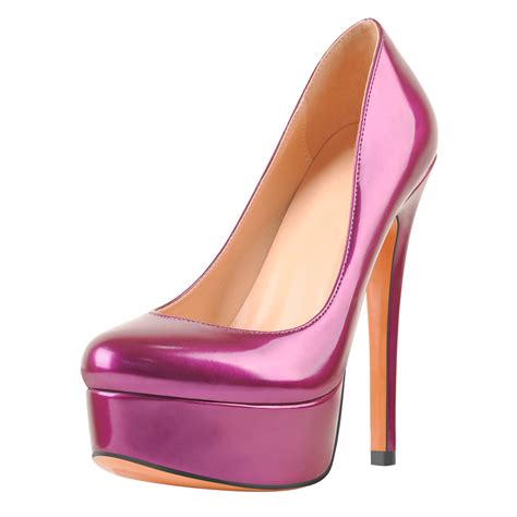 Round Toe Stiletto High Heel 2CM Platform Purple Slip On Pumps – Onlymaker