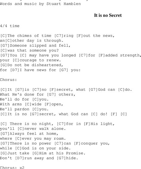 It is no secret - Christian Gospel Song Lyrics and Chords