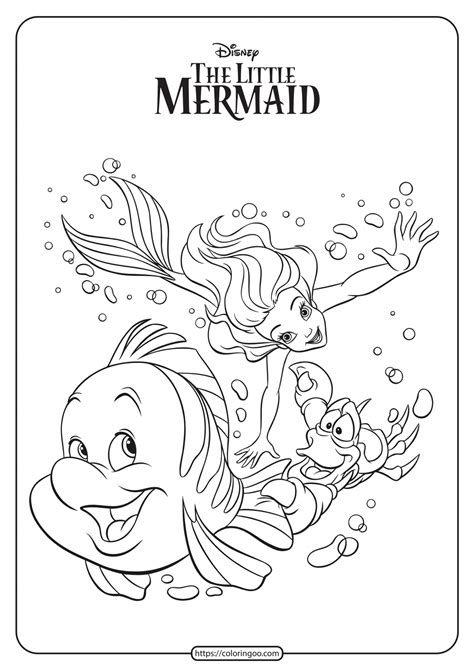 Ariel Flounder and Sebastian Coloring Pages