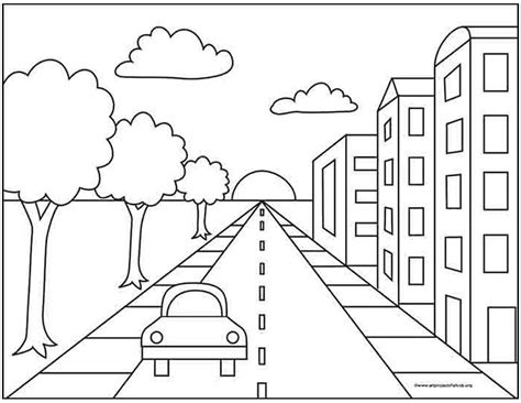 One Point Perspective Drawing City