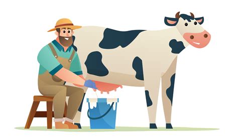 Happy farmer milking cow illustration 6461884 Vector Art at Vecteezy