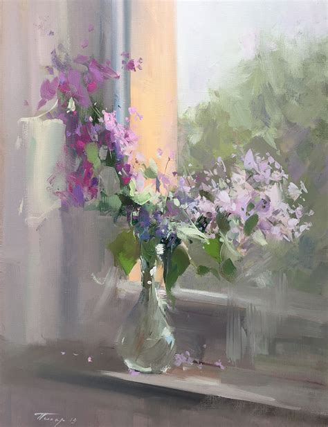 Abstract Flower Oil Painting on Canvas, Still Life Artwork with Lilacs ...