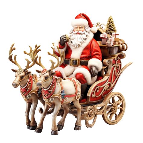 Santa Claus Ready To Deliver Presents With Sleigh With Reindeer ...