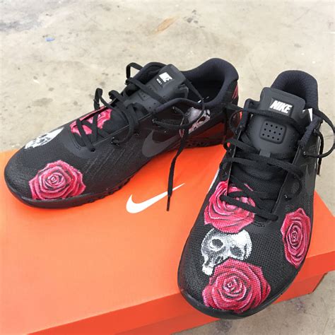 Custom Hand Painted Skull & Rose Nike Metcon Crossfit Shoe – B Street Shoes