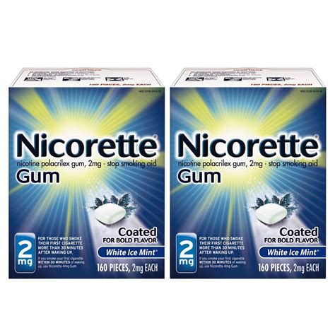 Nicorette 2mg Nicotine Gum - White Ice Mint Flavored Stop Smoking Aid ...