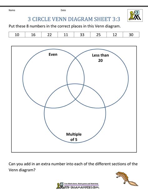 3 Circle Venn Diagram Worksheets