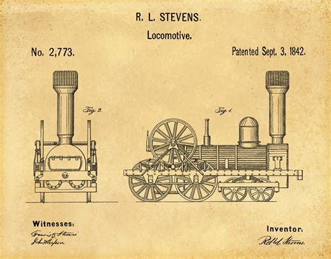 Patent 1842 Locomotive Steam Engine Art Print - Railroad Patent ...