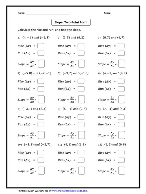 Point Slope Form Worksheet - Creativeal